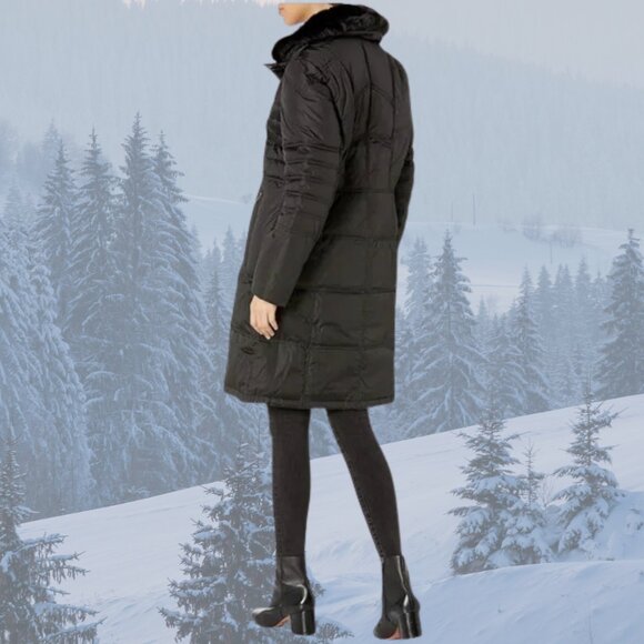 NWT - London Fog Faux-Fur-Trimmed Down Puffer Coat w/Hood - Black - Picture 10 of 12